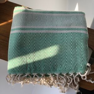 Beach Towel Beach Blanket Bath Towel Yoga Towel in Green and Beige Peshtemal
